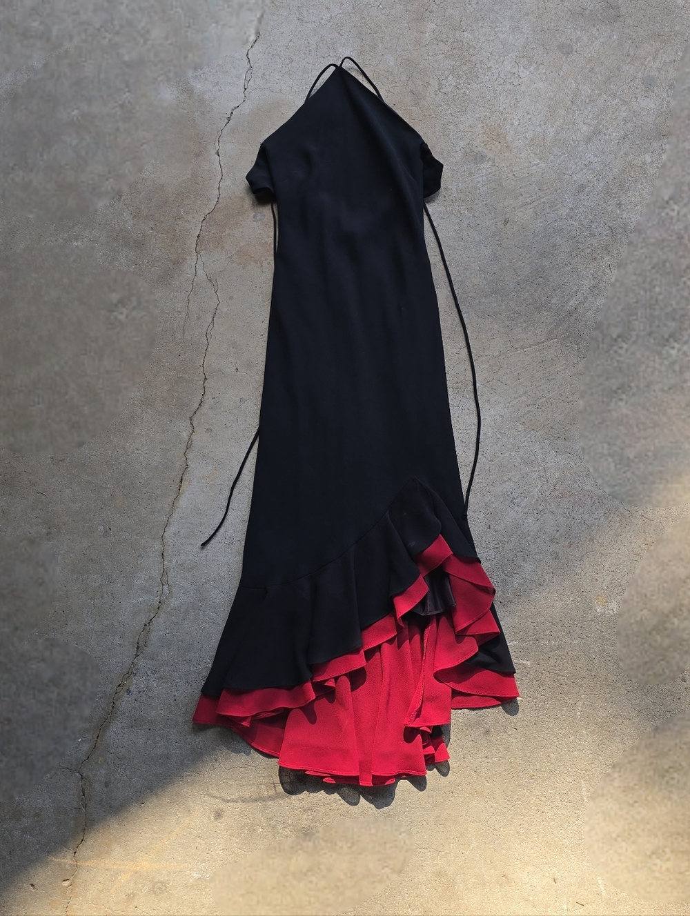 Vintage 90s Blondie Nites Romantic Ruffle Vamp Goth Prom Halter dress S